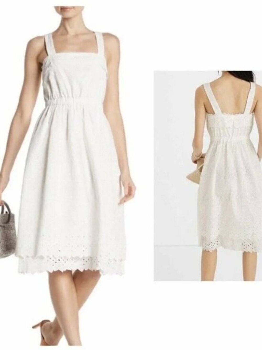 NWT Madewell White Cotton Eyelet Midi Dress Scalloped Ruffle Bodice Size 00